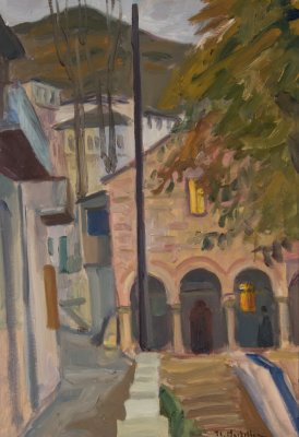 Makrinitsa from the Church Upward — Oil painting, Canvas, 36.00×51.00cm — Theodoros Markellos